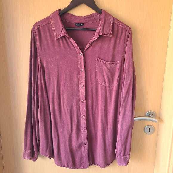 Torrid Lizzie Twill Acid Washed Maroon Button Up Long Sleeve Shirt Women's 2X - Picture 4 of 10